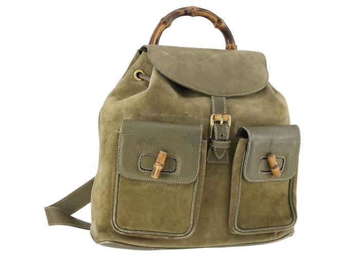 GUCCI Bamboo Backpack Suede Beige Gold 003 58 0016 Auth 150949 GUCCI Bamboo Backpack Suede Leather Green Gold 003 1956 0030  main image 3
