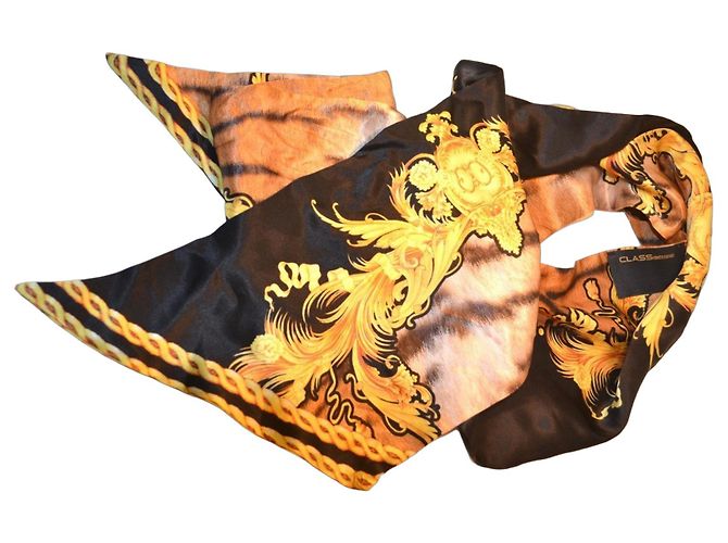 Foulard Vintage L'OFFICIEL ROBERTO CAVALLI - Soie, Dimensions 85 X 90 Cm, Couleur Marron - Occasion