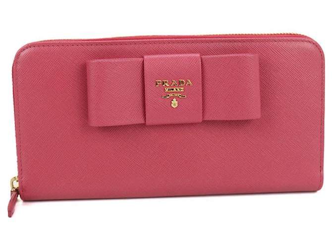 PRADA Women's Pink Saffiano Leather Around Long Wallet ref.2961907