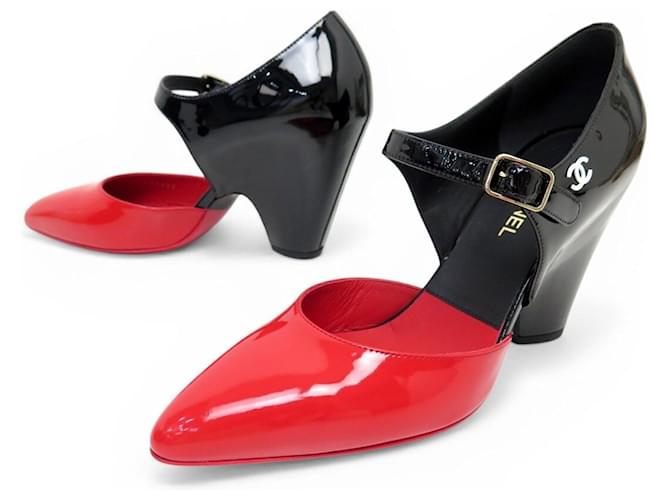 NEW CHANEL MARY JANE HEELS G35425 38 IN PATENT LEATHER SHOES ref