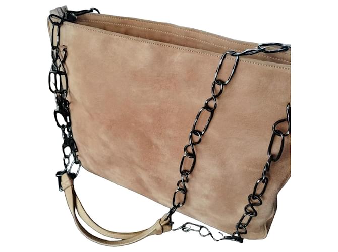 Prada Vintage Chic Brown Beige Suede Shoulder Bag Deerskin ref