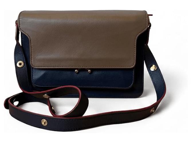 Marni Trunk Bag Brown Navy Blue Leather Gold Golden ref.3060897