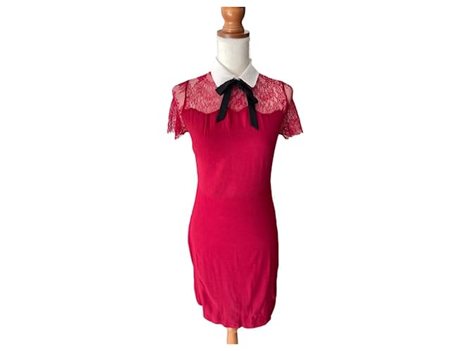 sandro red lace dress Red lace dress by Sandro Polyester Viscose Polyamide ref.3082345