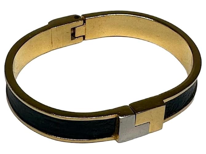 Vintage Loewe Anagram Hinged Bangle Bracelet Gold-Tone Black