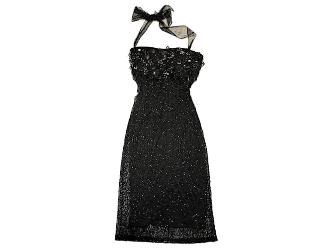 Marvel by La Perla Vintage Black Sequined Ceremony Dress Metal Tulle  ref.3098191