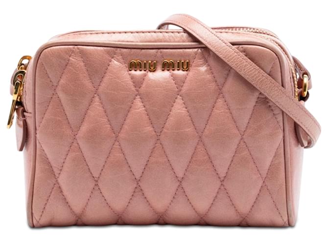 Miu Miu Pink Matelasse Nappa Double Zip Camera Bag Leather ref