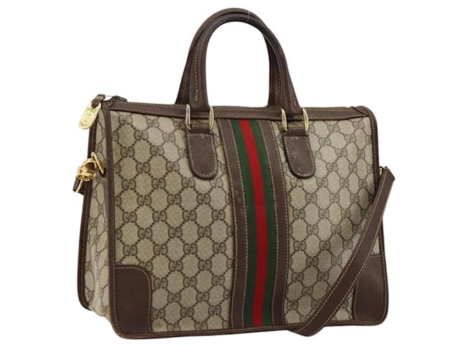 GUCCI GG Supreme Web Sherry Line Hand Bag PVC 2way Beige Gold Auth