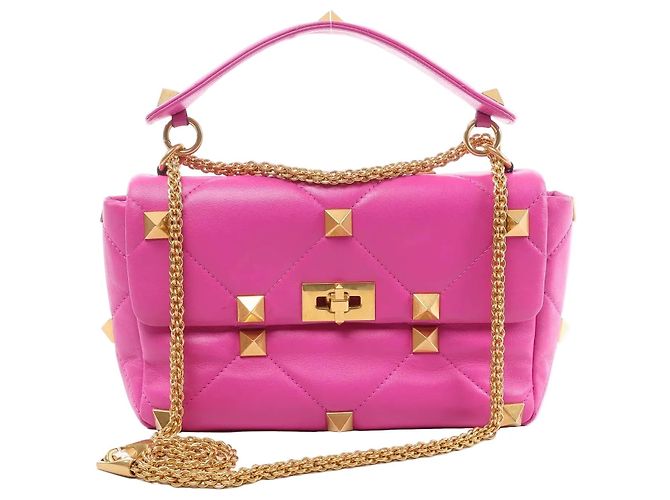 Valentino Garavani Roman Studs Leather 2-way Crossbody Bag in Pink 