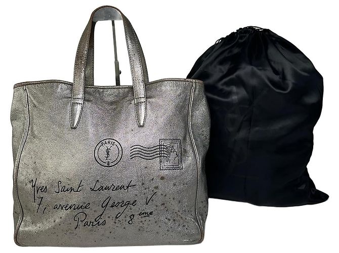 Yves Saint Laurent Vintage Saint Laurent Leather Tote Bag Silver c 