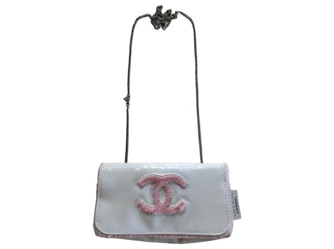 Chanel Pink and White Patent Leather Shoulder Bag Faux fur ref