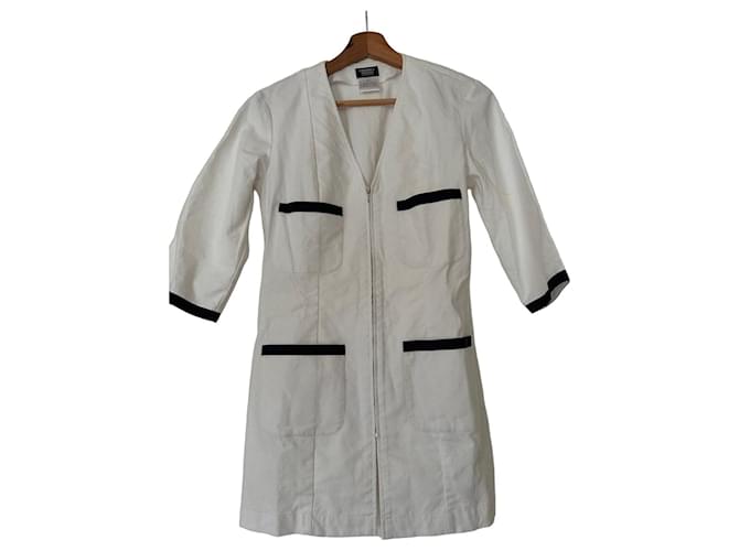 Chanel Uniform White Zipped Jacket Black Cotton Elastane ref