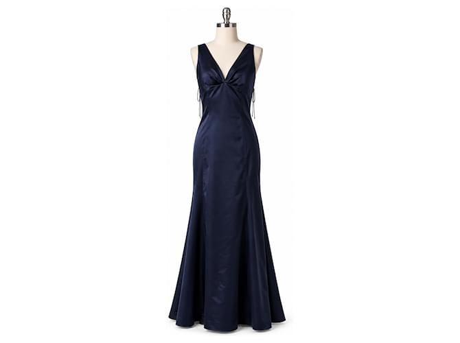blue vera wang dress VERA WANG Embellished Bow Back Blue Long Maxi Wedding Gown Dress US 8 10 / IT 44