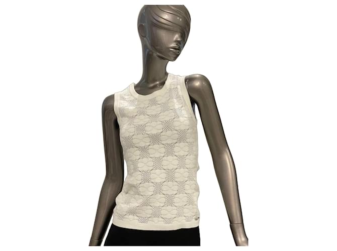 Chanel White CC Logo Knit Sleeveless Top Viscose Nylon ref