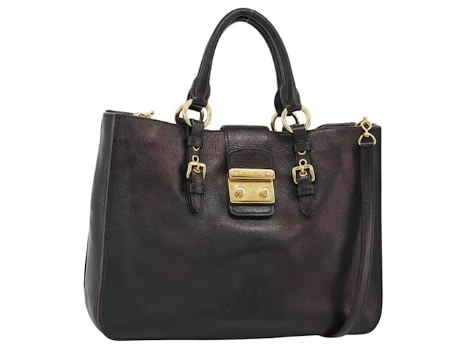 Miu Miu Madras Hand Bag Leather 2way Black Gold Auth 187556A