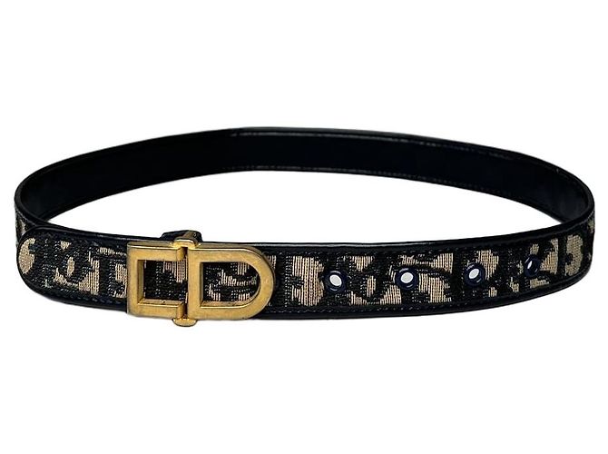 Dior Vintage Oblique 70 cm Black Gold Canvas Belt Vintage Dior Oblique Canvas Logo Belt Black Beige Gold  main image 3