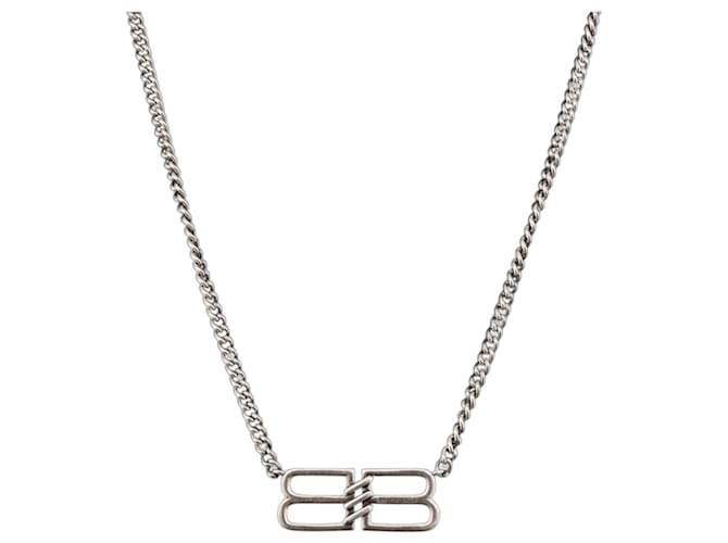 BALENCIAGA BB Icon Necklace metal Silver tone Auth 186316A ref
