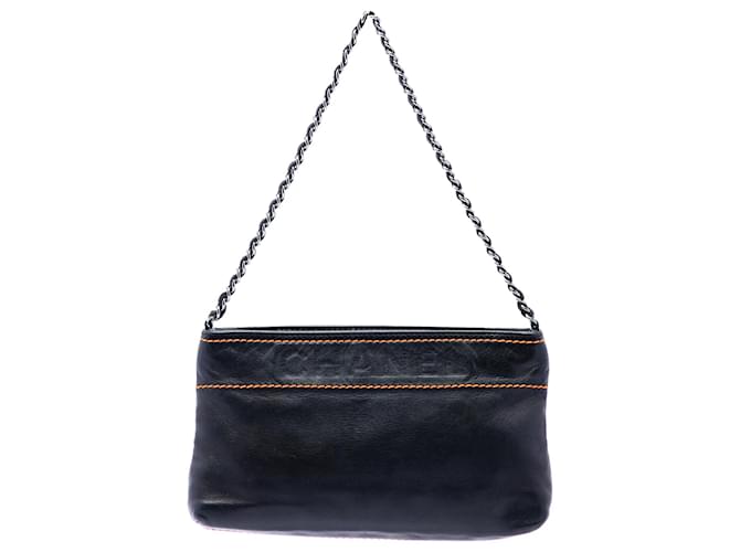 Chanel Black Lambskin LAX Chain Pochette Leather ref.3210469