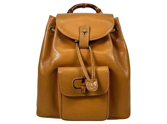 Gucci Bamboo Backpack Brown Golden Leather ref.3221770 - Joli Closet