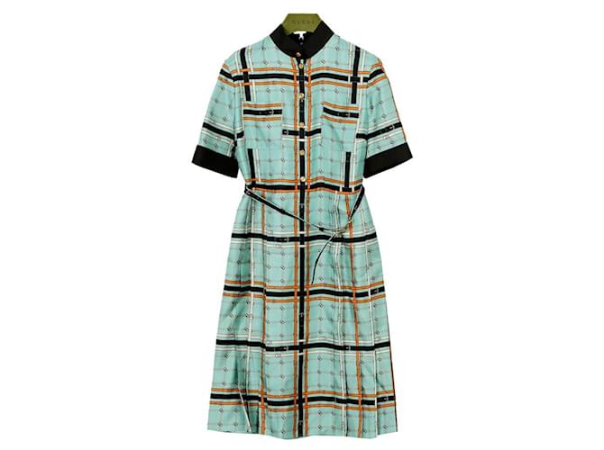 gucci jersey dress with gg belt Gucci Gg Belt Print Dress Size Blue Silk ref.3237530