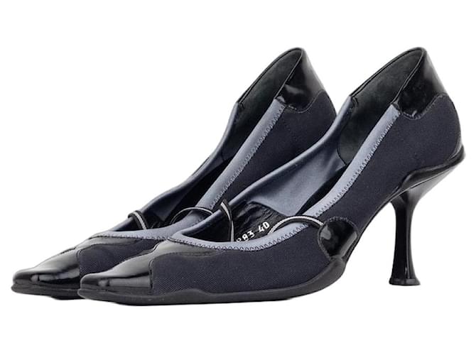 Prada SS00 Square-Toe Neoprene Mary-Jane Kitten Pump Heels Black