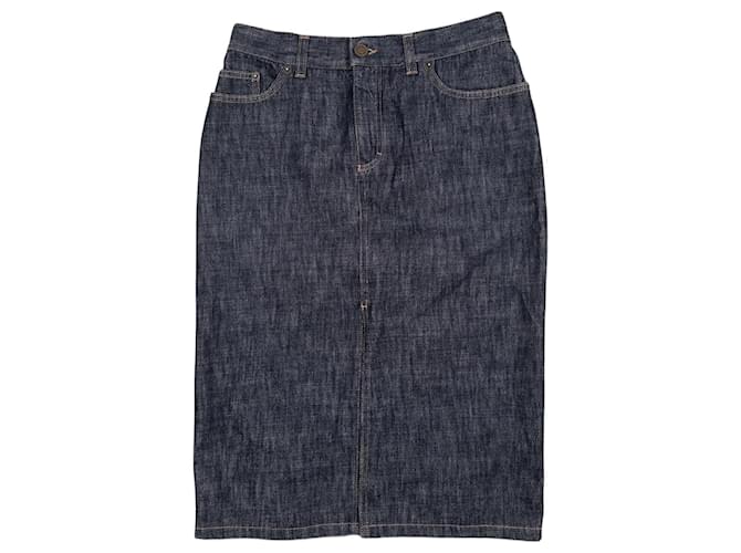 Gucci by Tom Ford SS02 Heart Cutout Denim Jeans Midi Skirt Blue