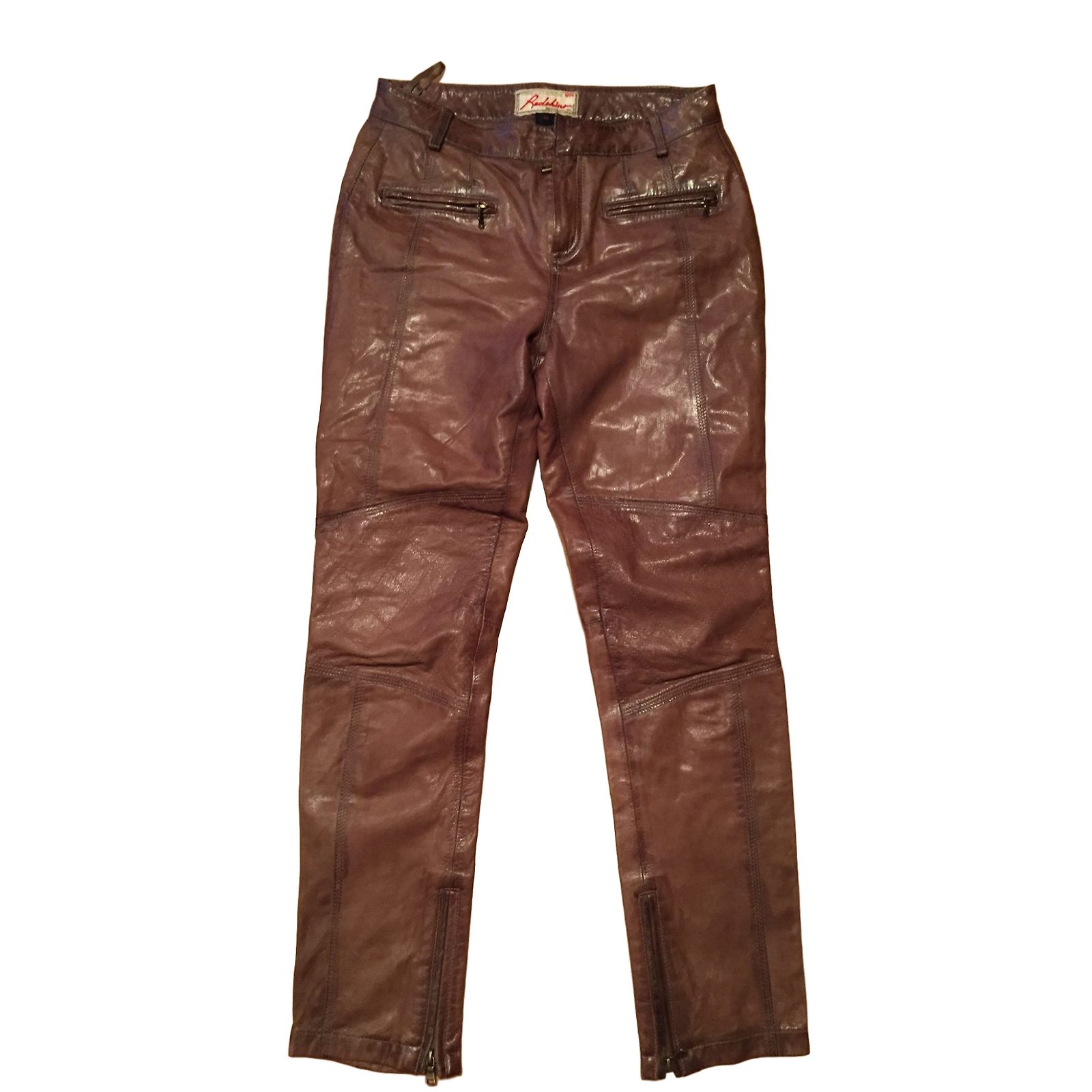 Pantalon En Cuir Marron Vintage Together - Taille 38 - Coupe Droite Classique - Occasion Très Bon état
