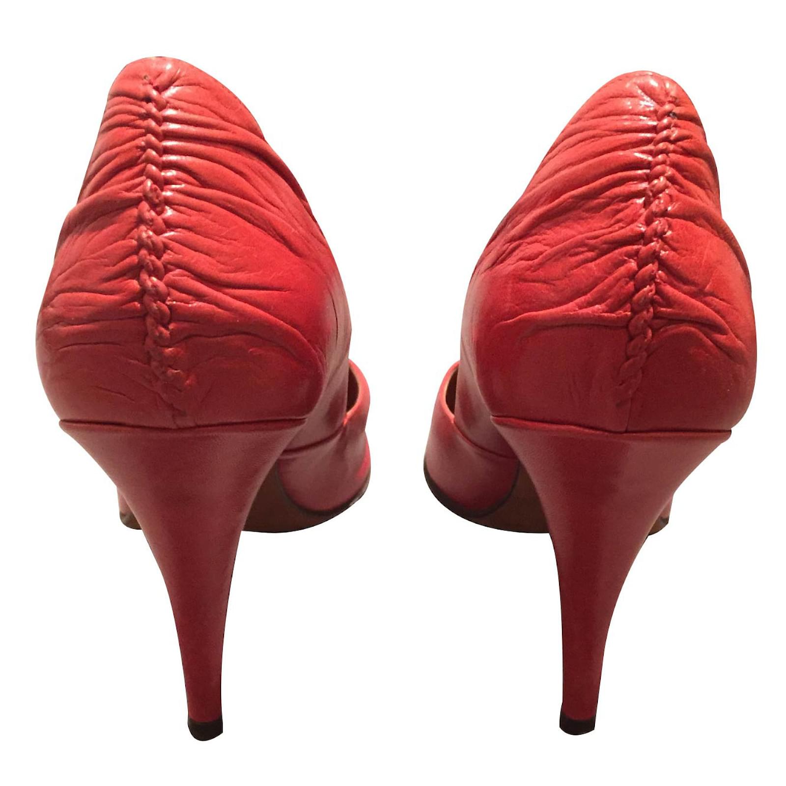 Escarpins Michel Perry Rouge - Taille 37 (US 7) - Bout Pointu, Boucle - Neuf Sans Boîte