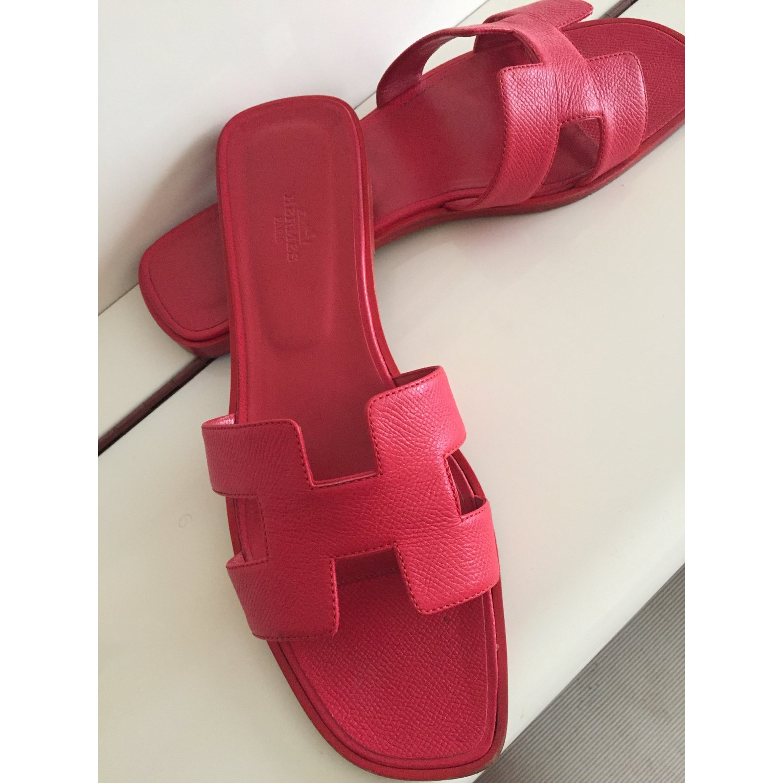 Oran Hermès Sandals Red Leather ref.16064 - Joli Closet