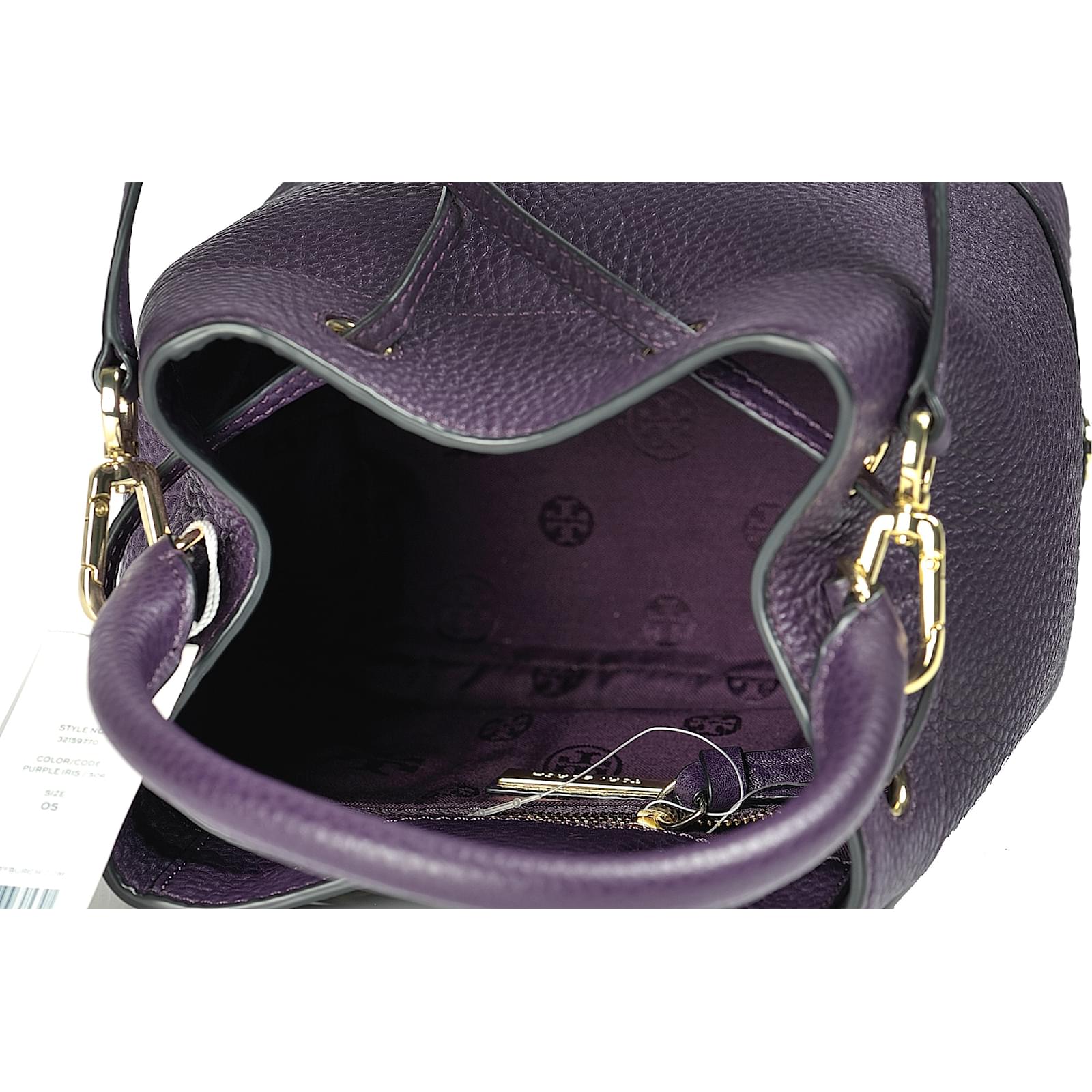 Tory Burch Robinson mini pebbled bucket bag Purple Leather ref.18037 - Joli  Closet