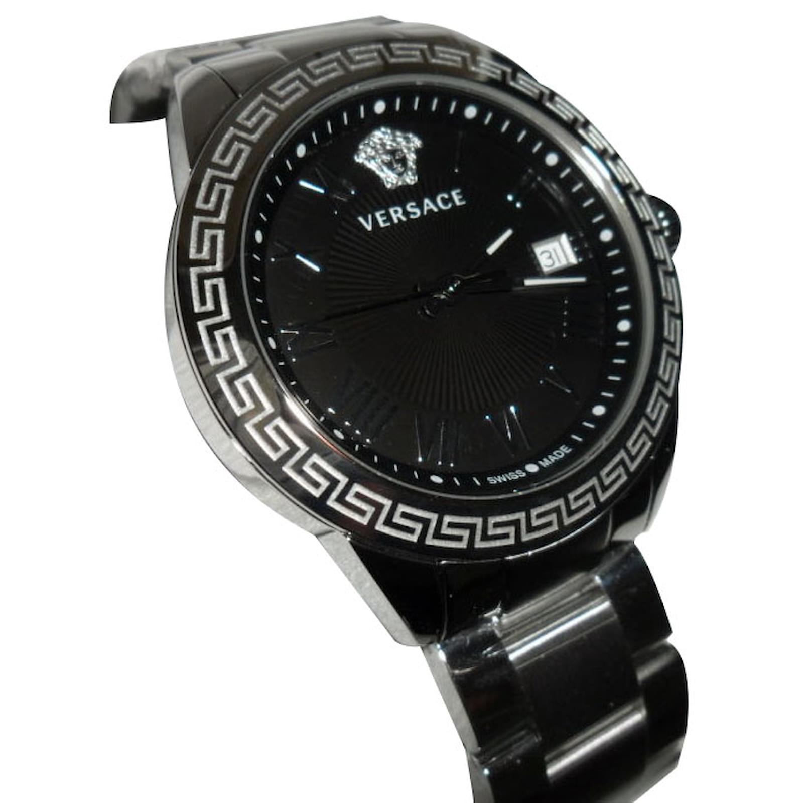 Versace swiss made luxury dress men's watch new black dial Silvery