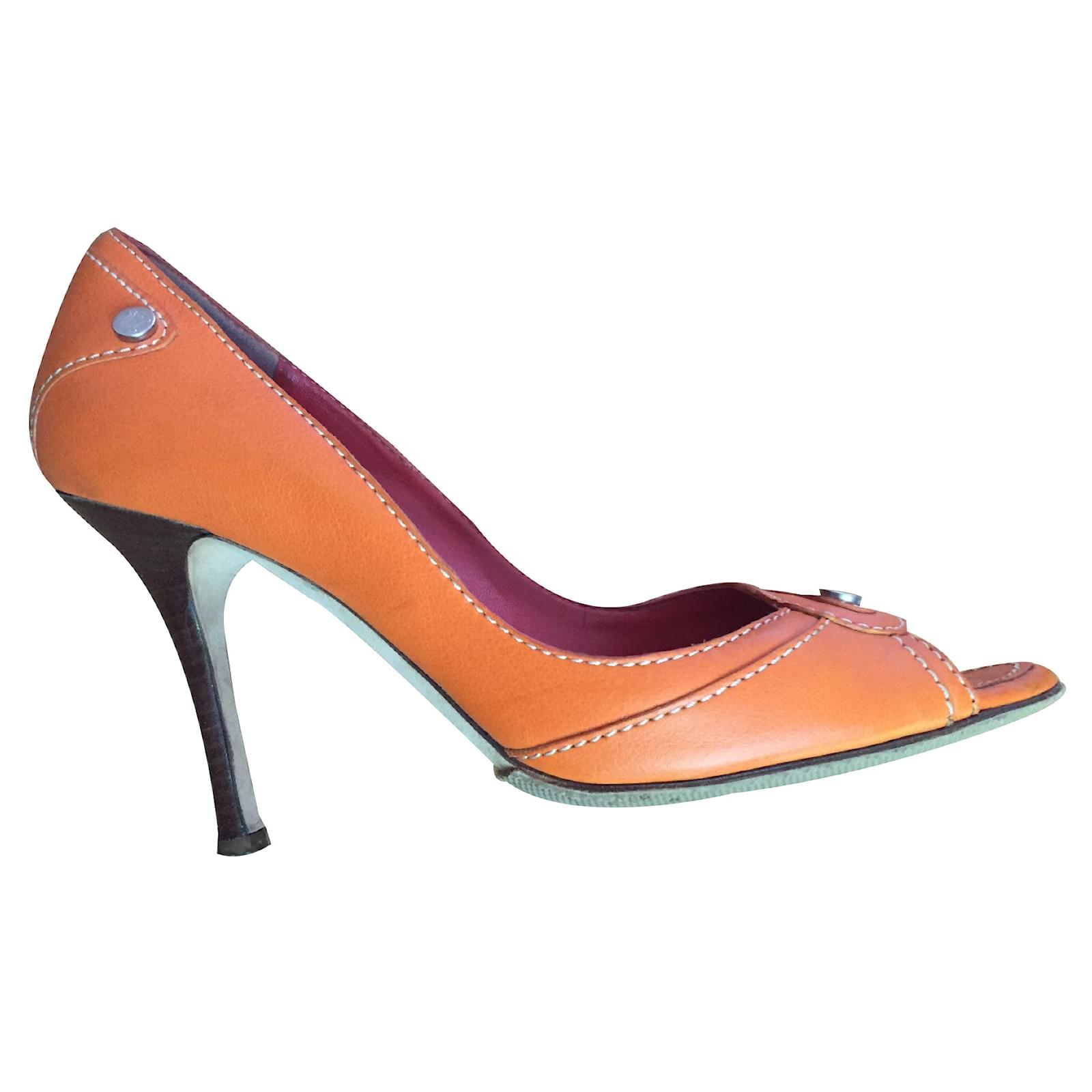 Céline high heels Heels Leather Orange ref.19070 Joli Closet
