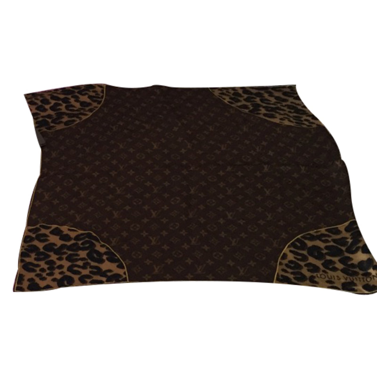 Louis Vuitton Monogram Flower Leopard Print Square Brown Silk