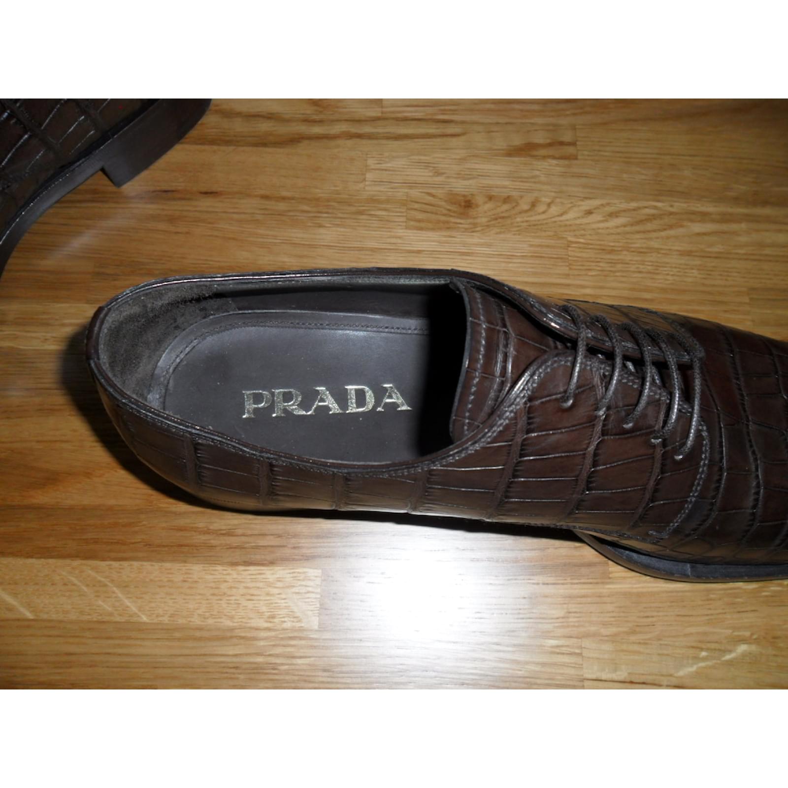 Prada brand new crocodile shoes Brown Exotic leather  - Joli Closet