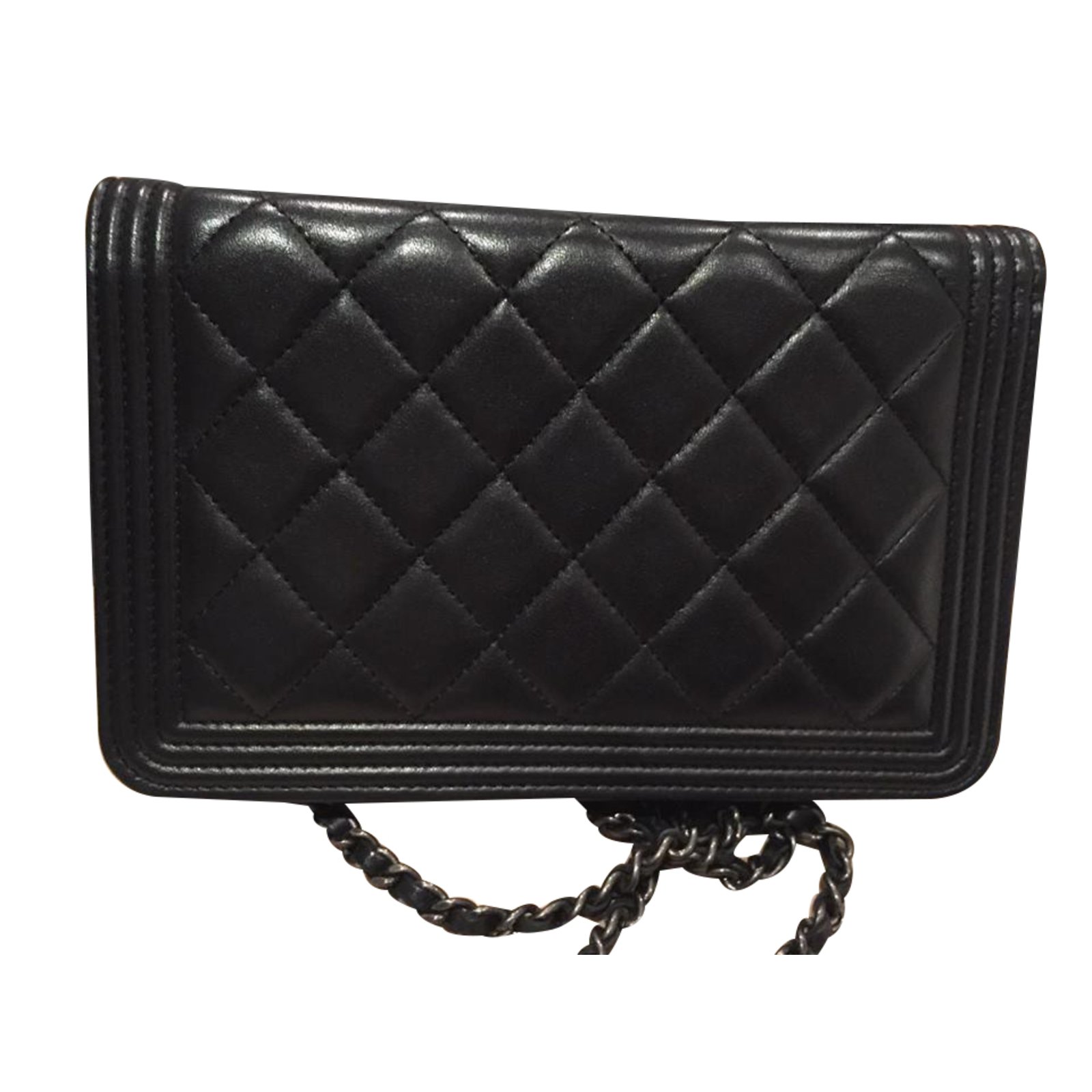 Wallet On Chain Chanel Clutch bag Black Leather ref.26214 - Joli
