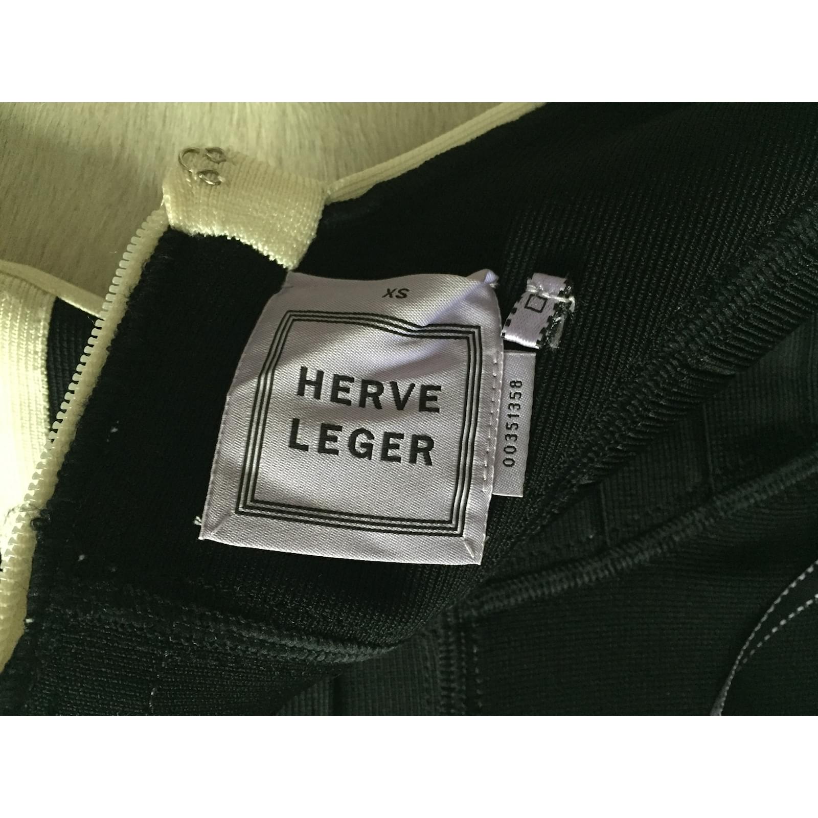 Herve Leger Dress Black Beige Viscose Polyamide ref.26855