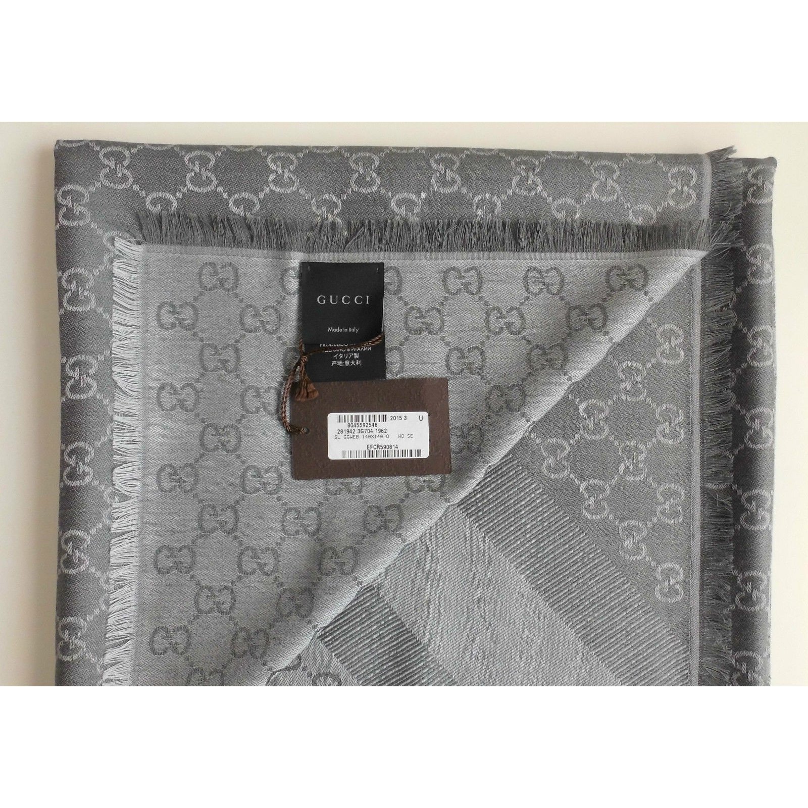 Gucci Scarf GGweb Grey Silk Wool ref.26929 - Joli Closet