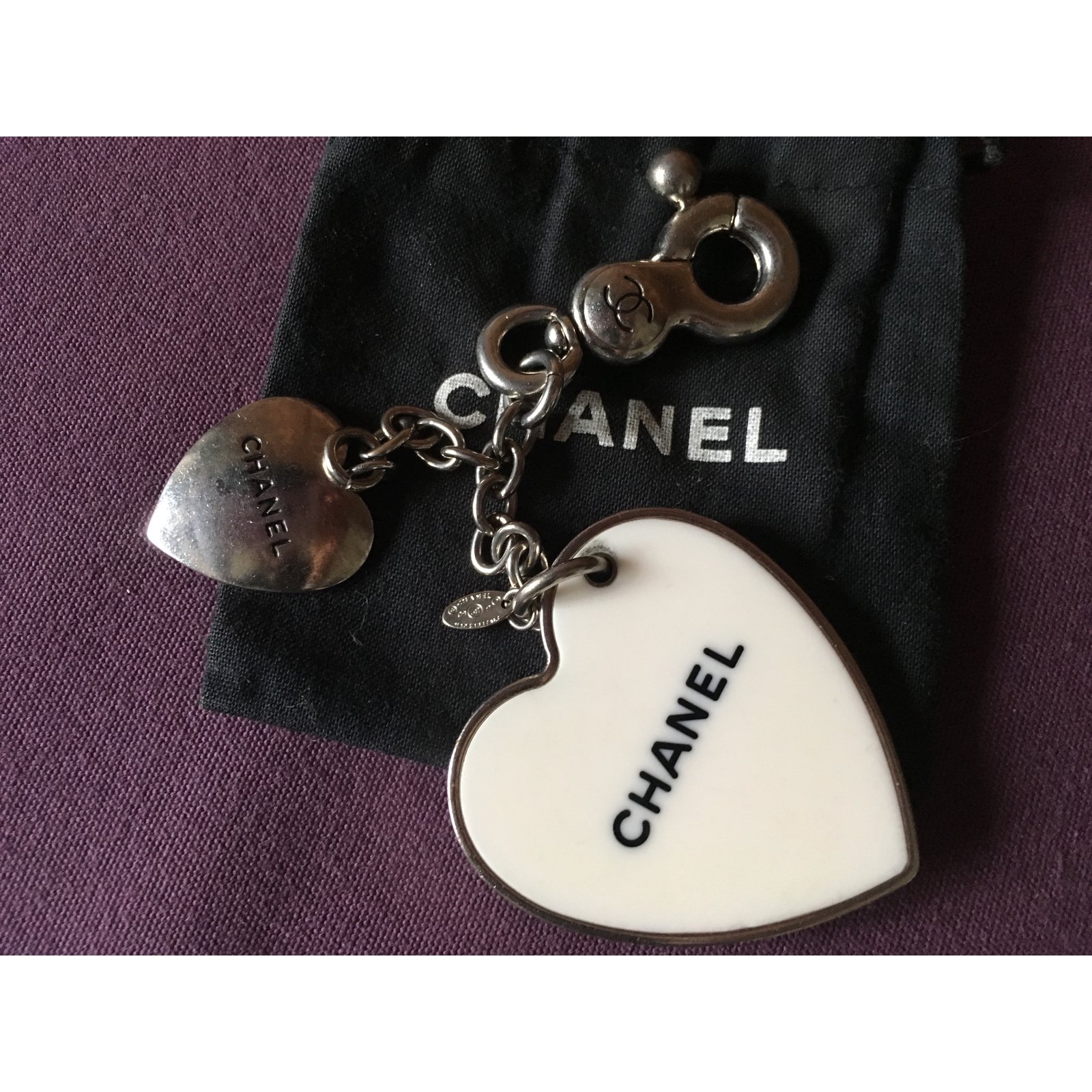 Chanel Original Metal Bag Charm Accessory Keychain Silver Free Shipping