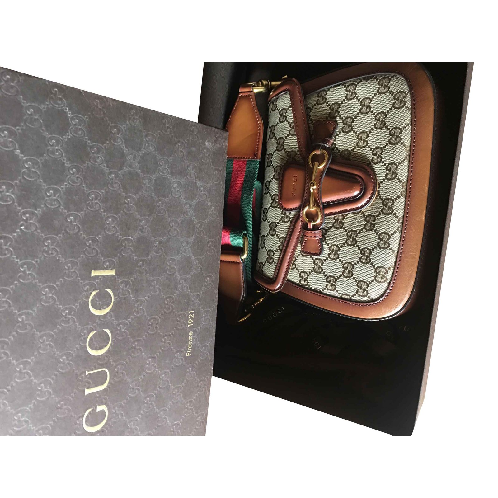 Linen handbag Gucci Brown in Linen - 31689102