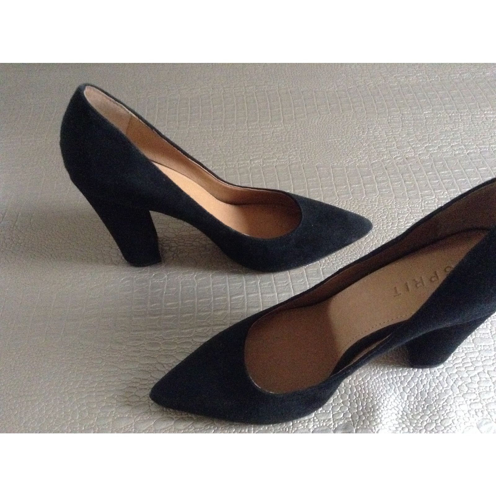 Escarpins COSMOPARIS Velours Noir Motifs Dorés - Taille 39 - Très Bon état