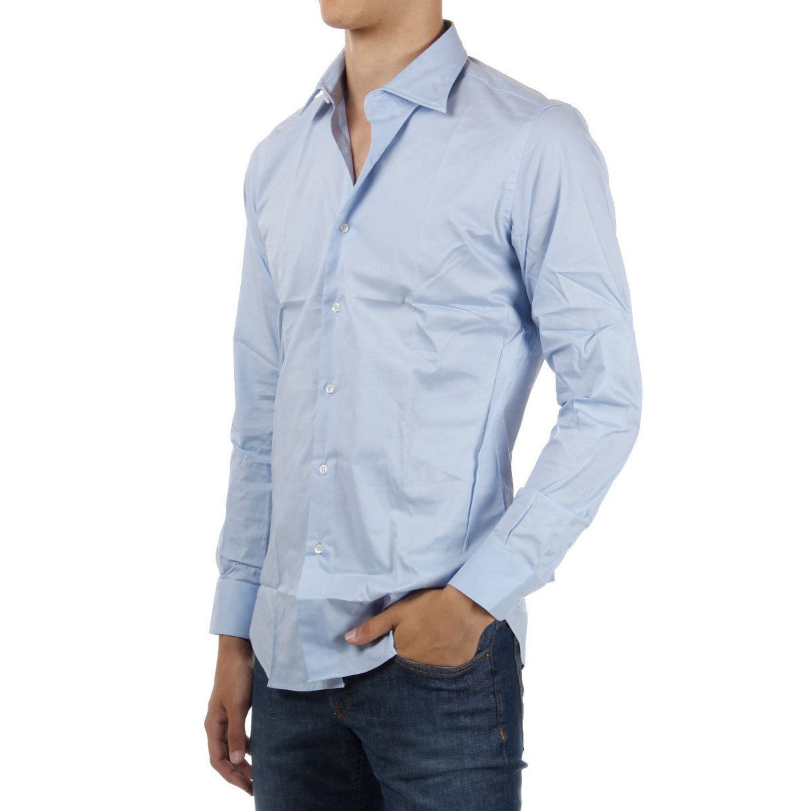 Emanuel Ungaro Ungaro brand new men's light blue stretch shirt Cotton ...