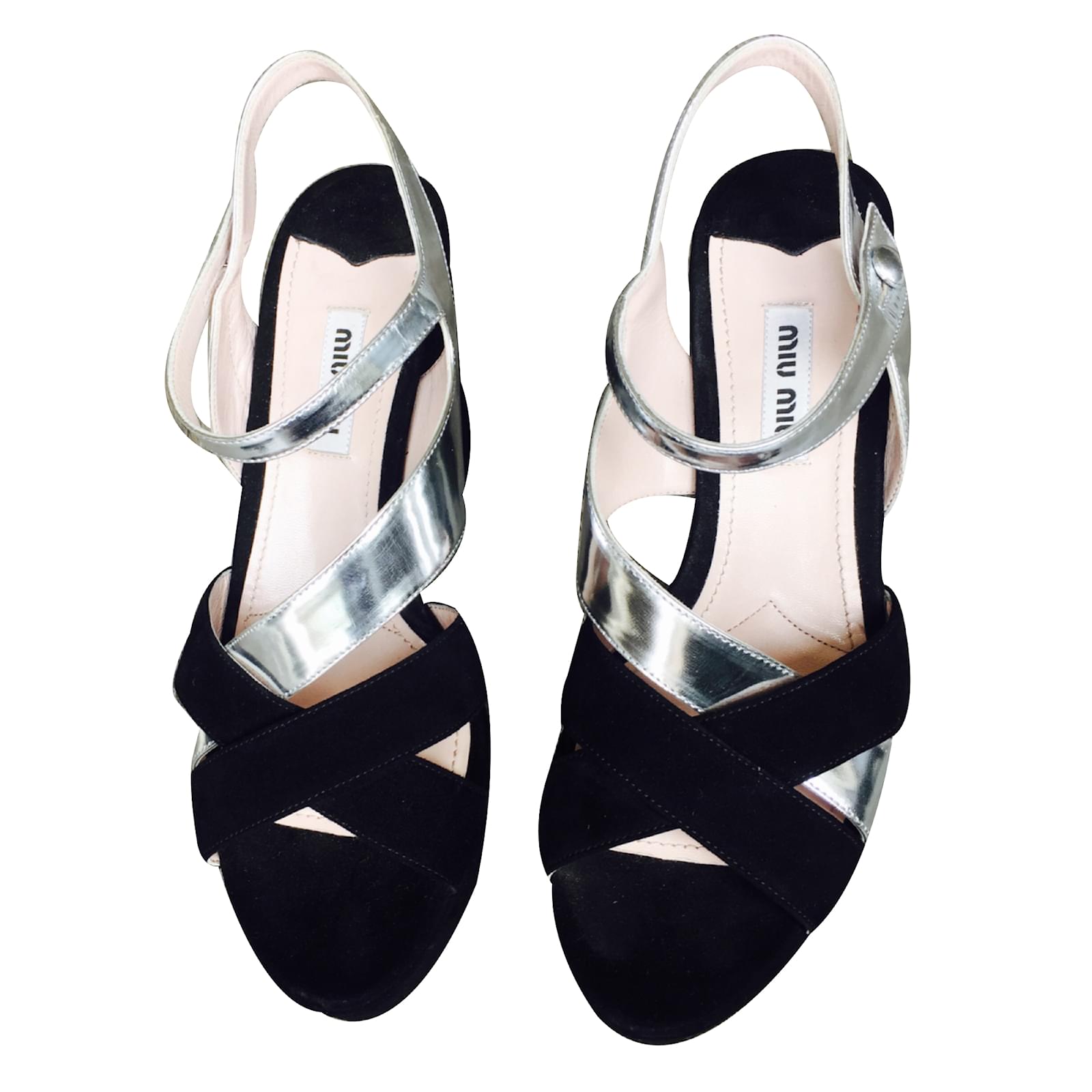 Miu Miu Black Calfskin Strap-On Sandals
