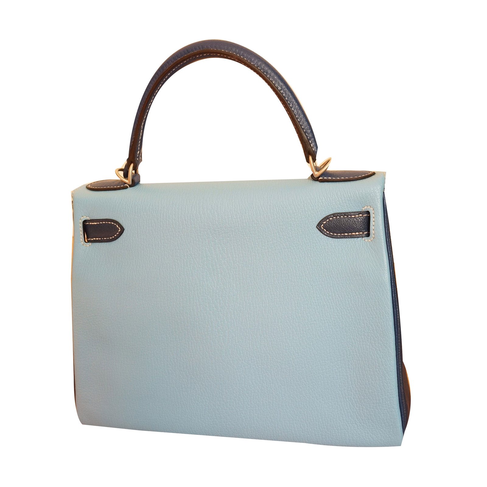 Kelly 28 leather handbag Hermès Blue in Leather - 34378358