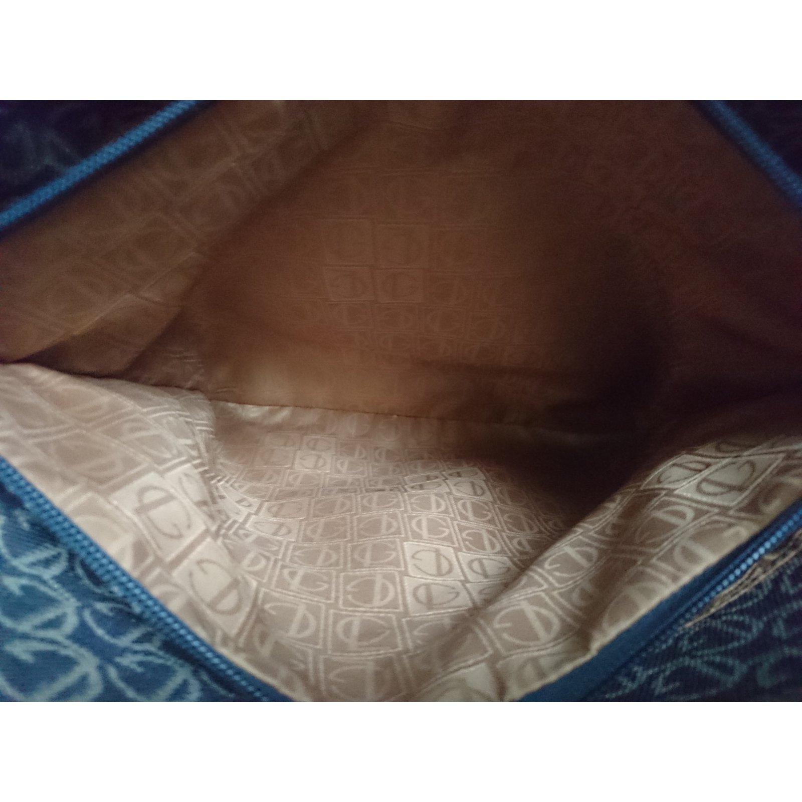 Guy Laroche Monogram Bag Brown Blue Leather Cloth ref.35939 - Joli Closet