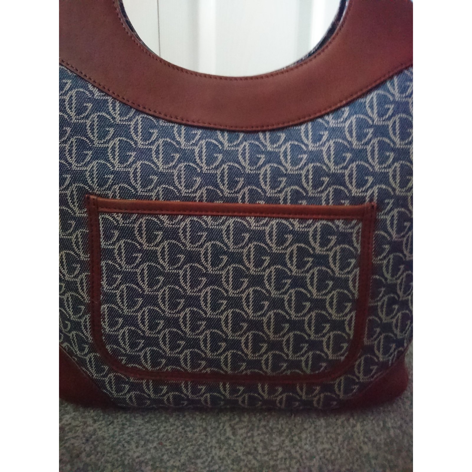 Guy Laroche Monogram Bag Brown Blue Leather Cloth ref.35939 - Joli Closet