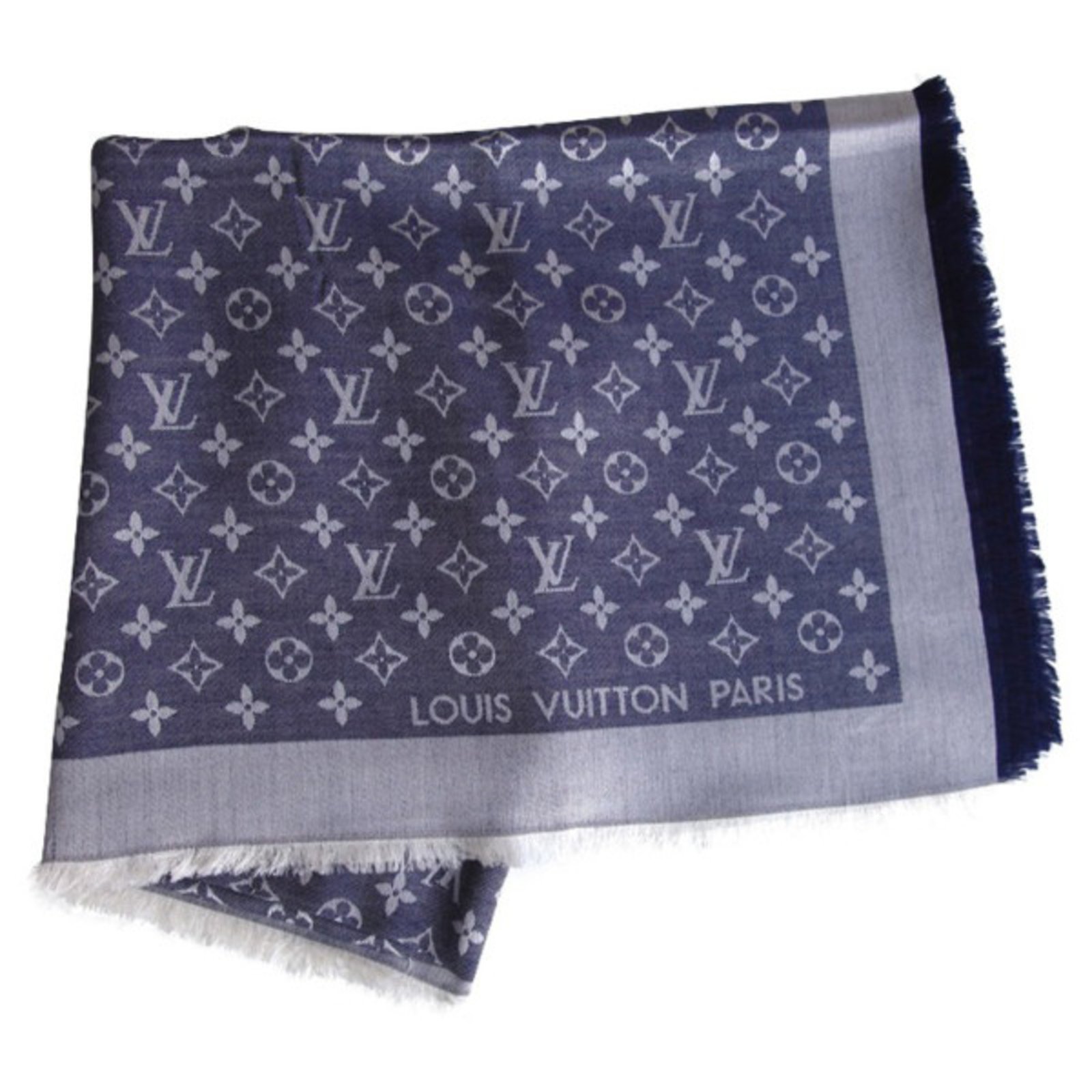Scialle Louis Vuitton Denim blu Seta Lana ref.184395 - Joli Closet