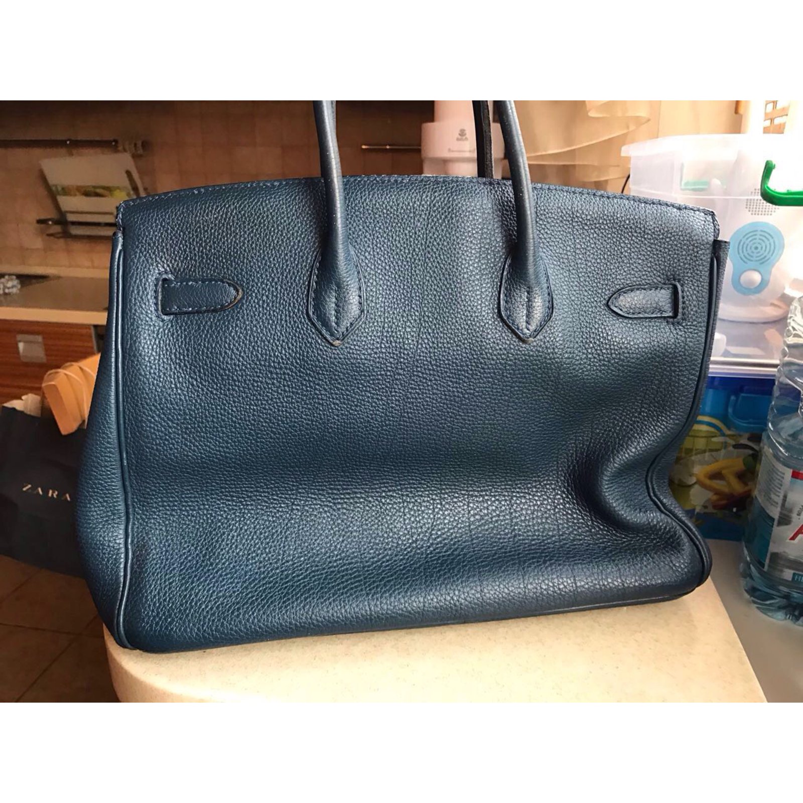 Hermes Navy Blue Clemency Leather Birkin 35