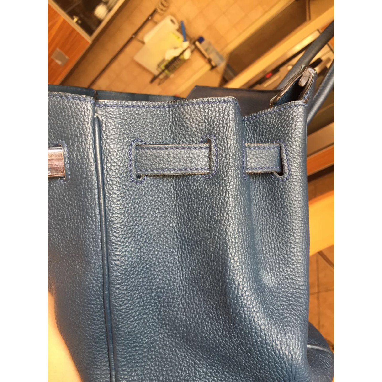 Hermes Navy Blue Clemency Leather Birkin 35
