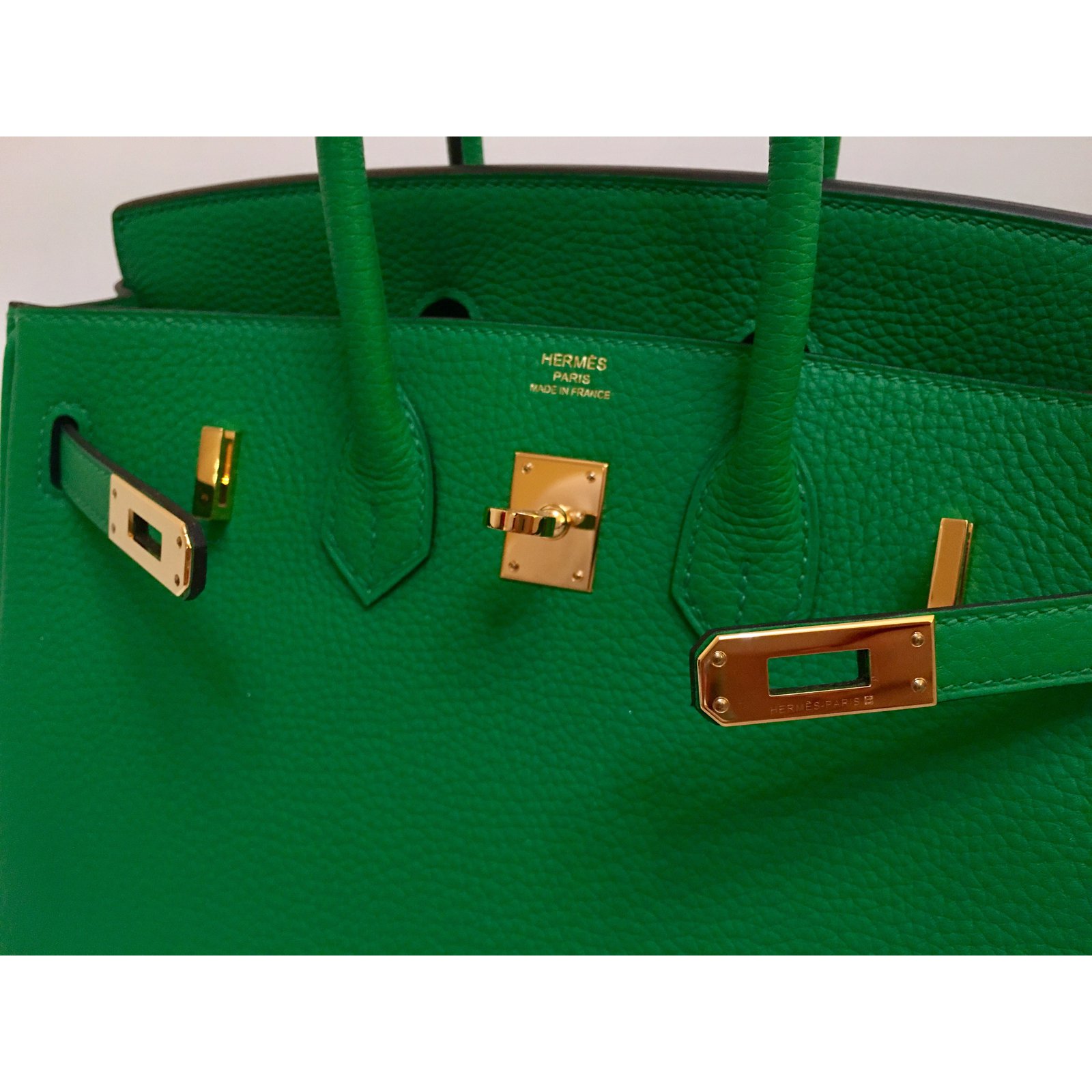 Hermès Hermes Birkin 25cm Bamboo Togo Leather Gold Hardware Green