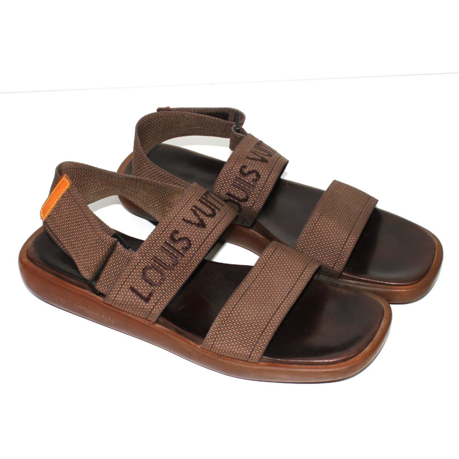 Louis Vuitton Sandals Men Sandals Leather,Cloth Brown ref.39729 - Joli Closet