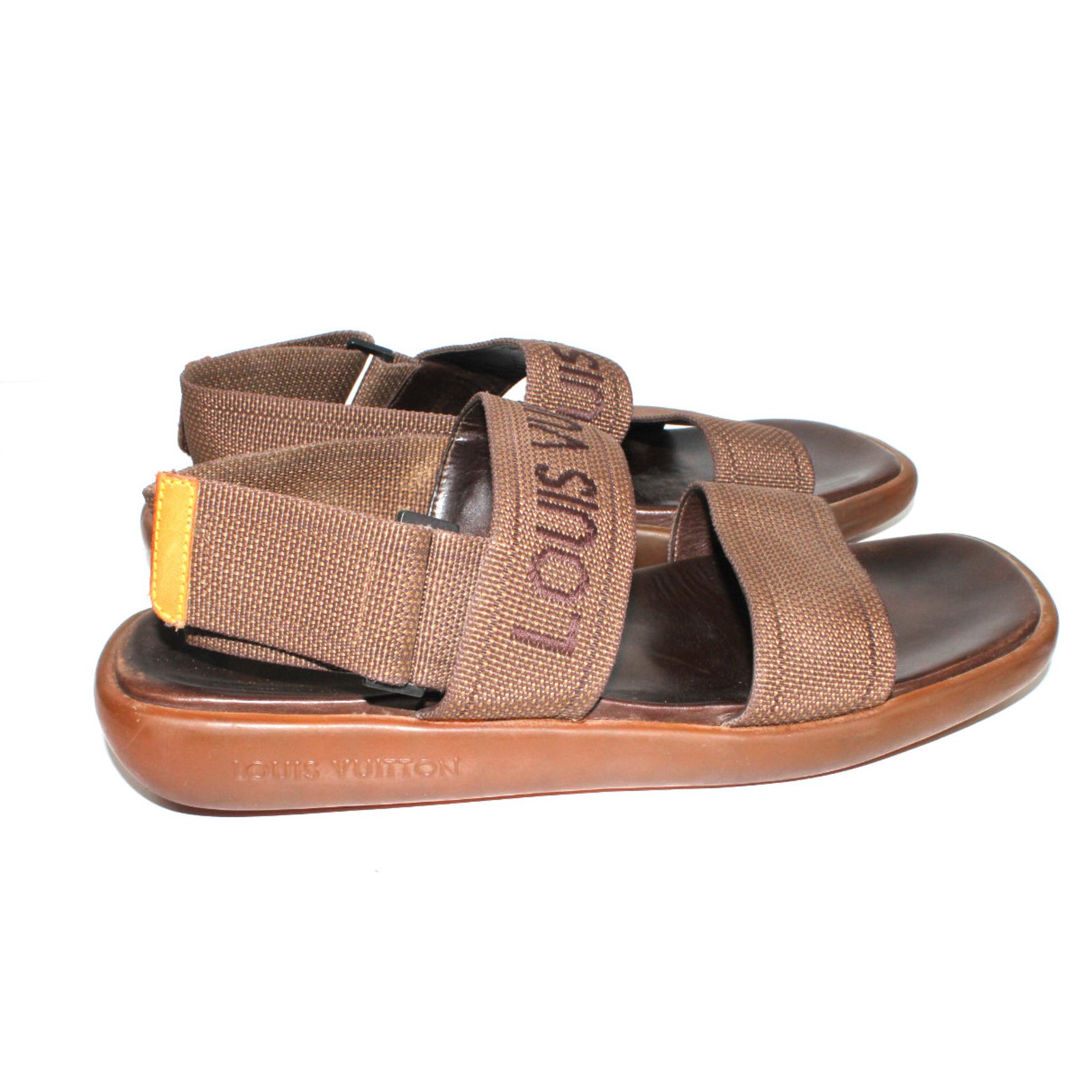 Men's LOUIS VUITTON Size 8.5 Brown Damier Leather Sandals